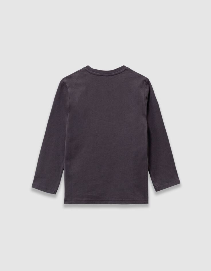 Graues Jungen-T-Shirt gestickter Bär Schriftzug-5
