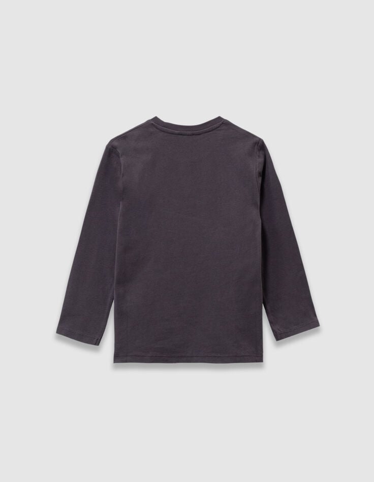 Graues Jungen-T-Shirt gestickter Bär Schriftzug-5 Graues Jungen-T-Shirt gestickter Bär Schriftzug-5