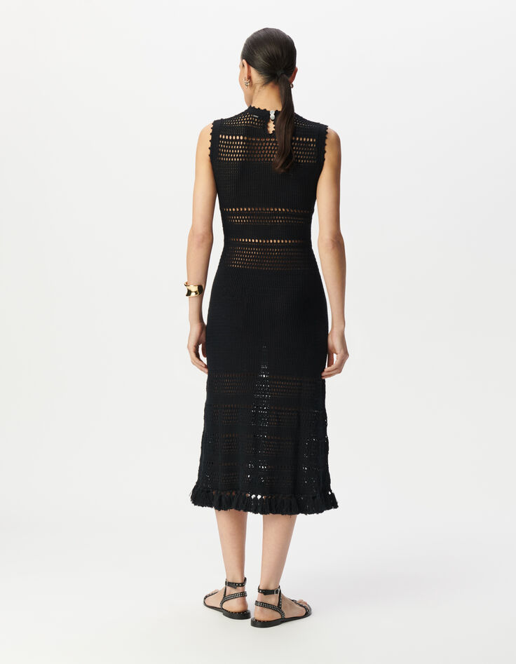 Robe midi noire tricot esprit crochet-2