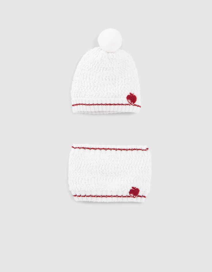 Cremeweiße Strickmütze und -snood für Babymädchen-1