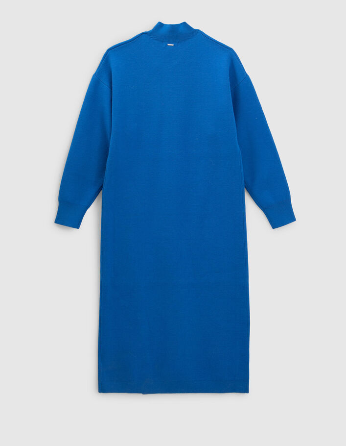 Robe bleue fendue tricot à col montant fille-5