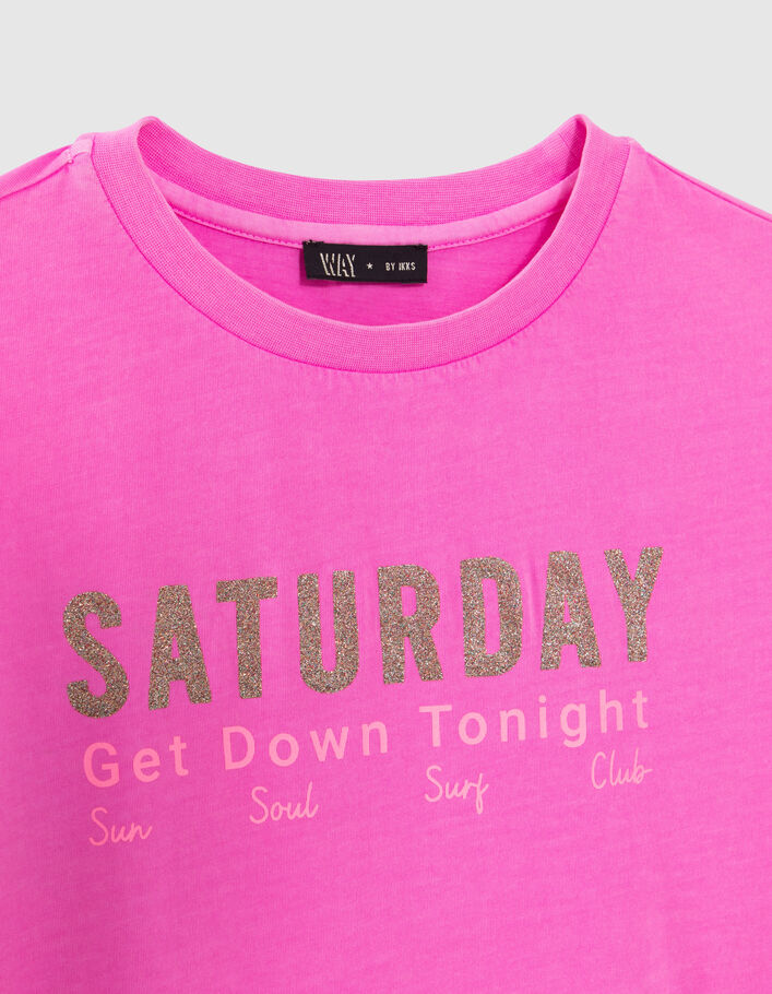 Neonrosa Mädchen-T-Shirt mit Glitzerschriftzug - IKKS