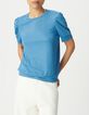 Tee-shirt bleu iris&eacute; maille c&ocirc;tel&eacute;e iris&eacute;e-1