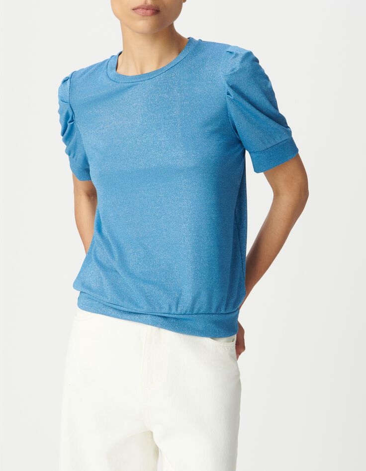 Tee-shirt bleu iris&eacute; maille c&ocirc;tel&eacute;e iris&eacute;e-1