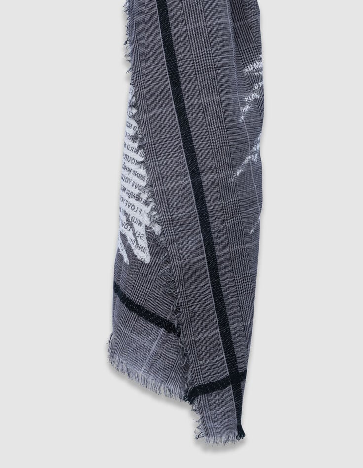 Fular gris Príncipe de Gales bordado mujer-5 Fular gris Príncipe de Gales bordado mujer-5