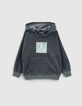 Boys’ grey needlecord hoodie with lenticular image-1