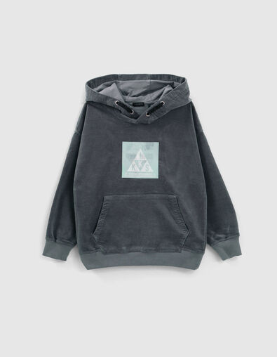 Boys’ grey needlecord hoodie with lenticular image - IKKS