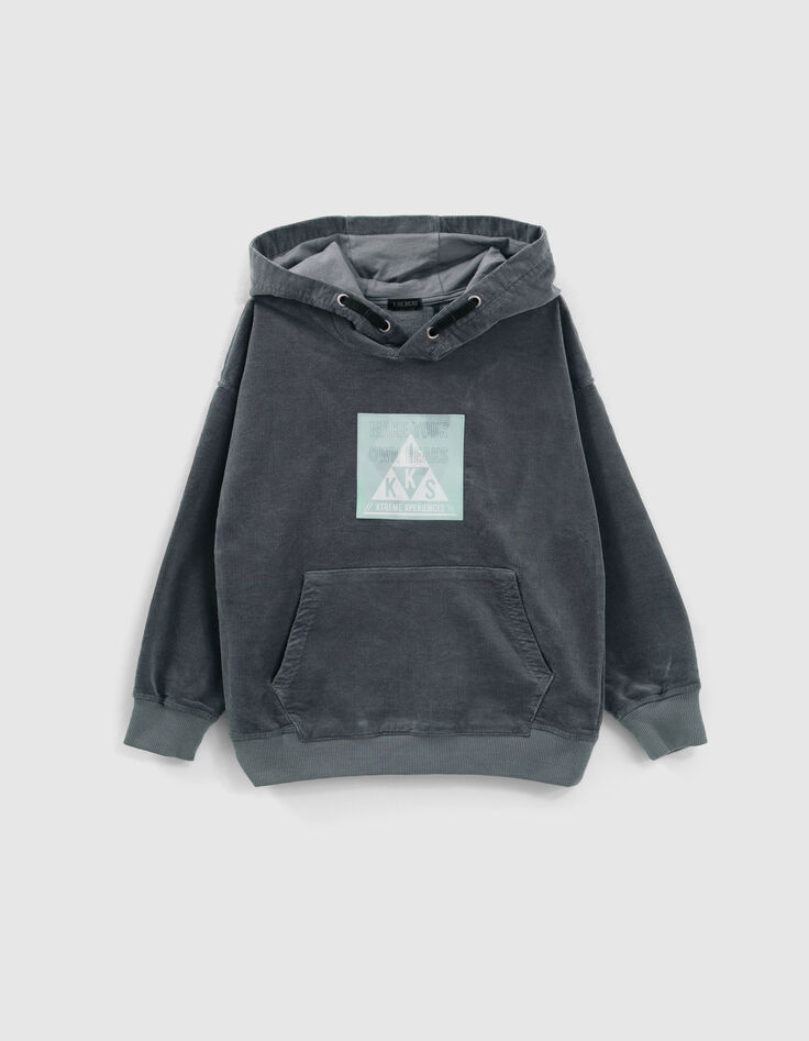 Boys’ grey needlecord hoodie with lenticular image-1