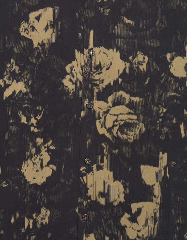 Braunes Regular-Herrenhemd Rosen-Print Pixel-7