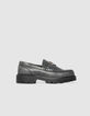 Women’s grey leather moccasins with lugged soles-1