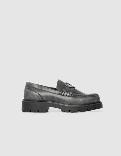 Women’s grey leather moccasins with lugged soles - IKKS