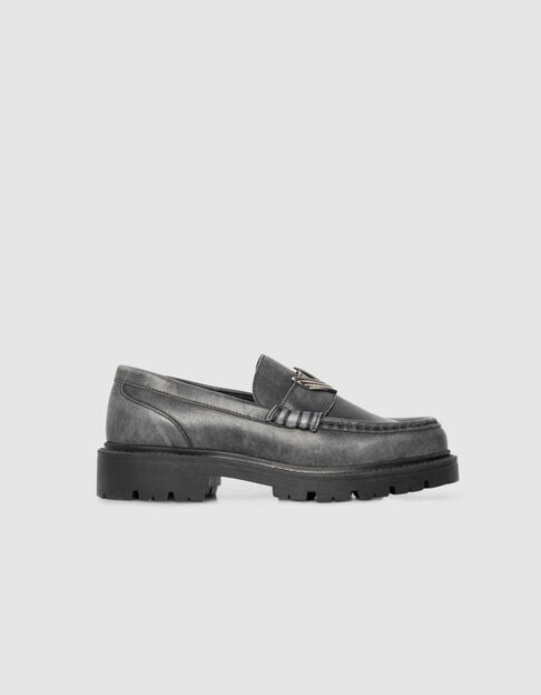 Women’s grey leather moccasins with lugged soles - IKKS