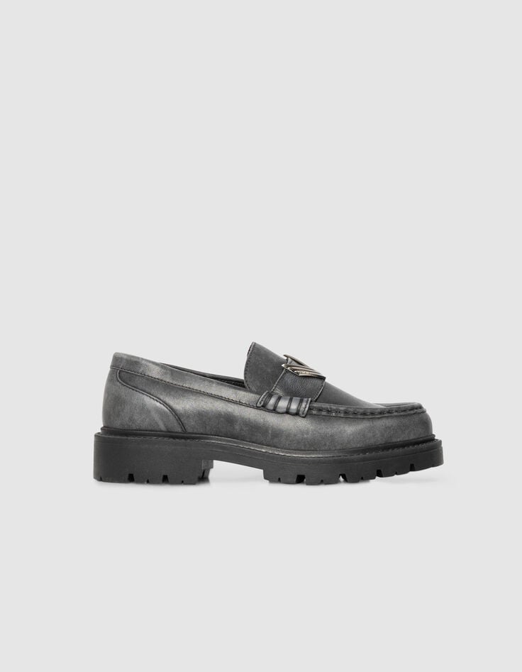 Women’s grey leather moccasins with lugged soles-1 Women’s grey leather moccasins with lugged soles-1