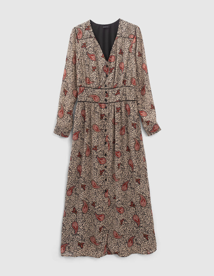 Robe longue écrue recyclée imprimé léo cachemire Femme-6