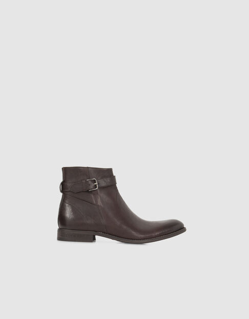 Boots marron en cuir avec bride à boucle Homme