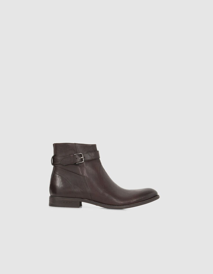 Men’s brown leather boots with buckled strap-1