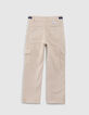Girls' ecru cargo jeans with embroidered braid-3