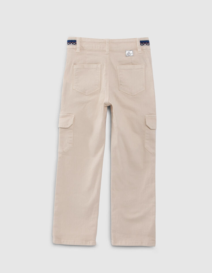 Girls' ecru cargo jeans with embroidered braid-3