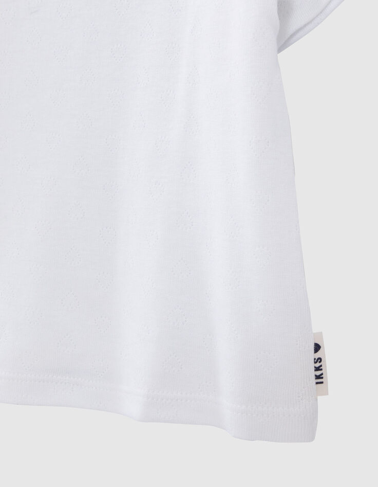 Weißes Mädchen-T-Shirt aus Pointelle-Strick mit Herzmotiv-4