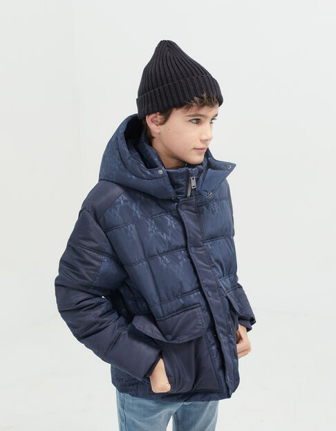 Boys’ navy mixed-fabric padded jacket with Way monogram