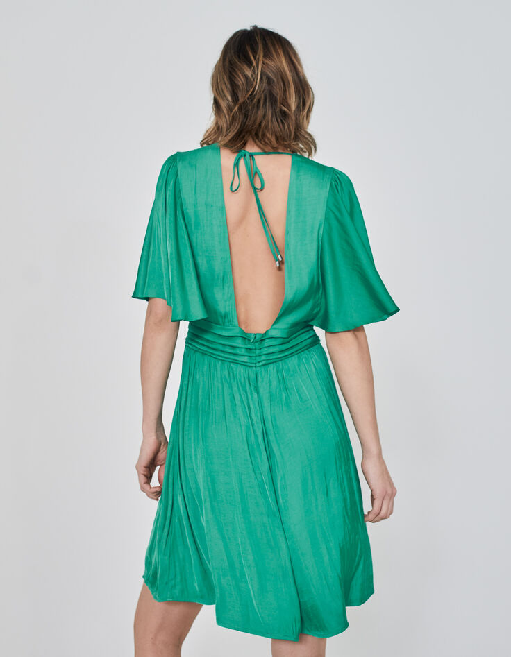Robe verte satinée recyclée avec ceinture drapée Femme-2