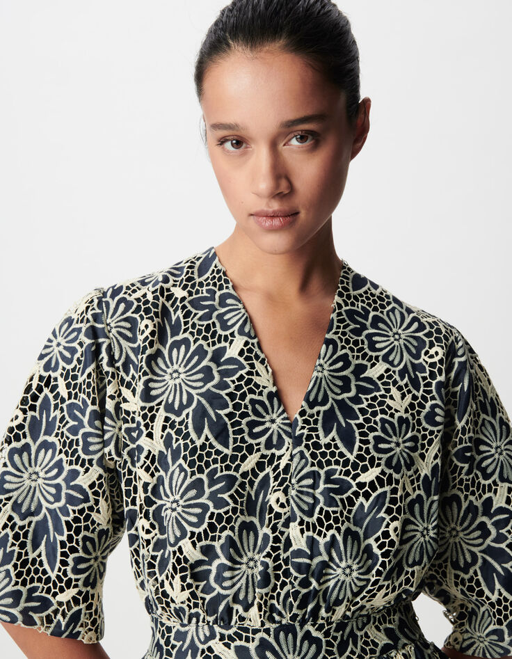 Robe chic marine dentelle &eacute;crue Femme-5