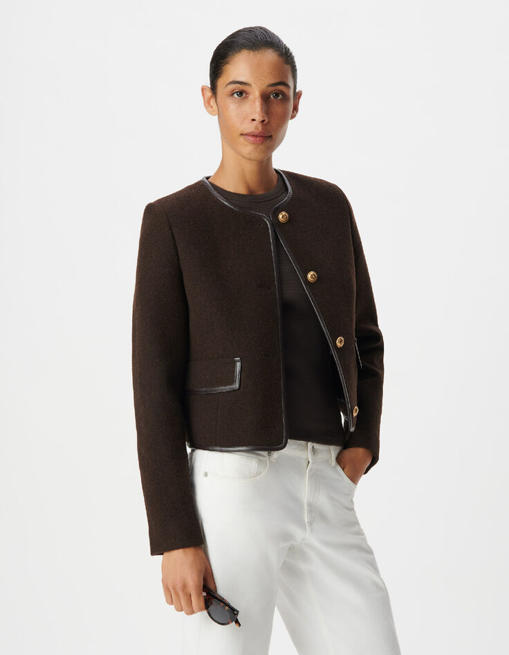 Veste marron lainage boutons militaires Femme-5