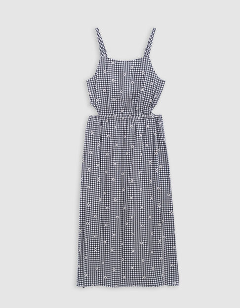 Vestido mido negro estampado Vichy y flores niña - IKKS