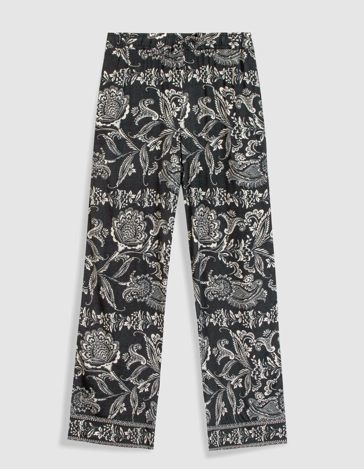 Zwarte wijde pantalon met bloemenprint voor dames-7