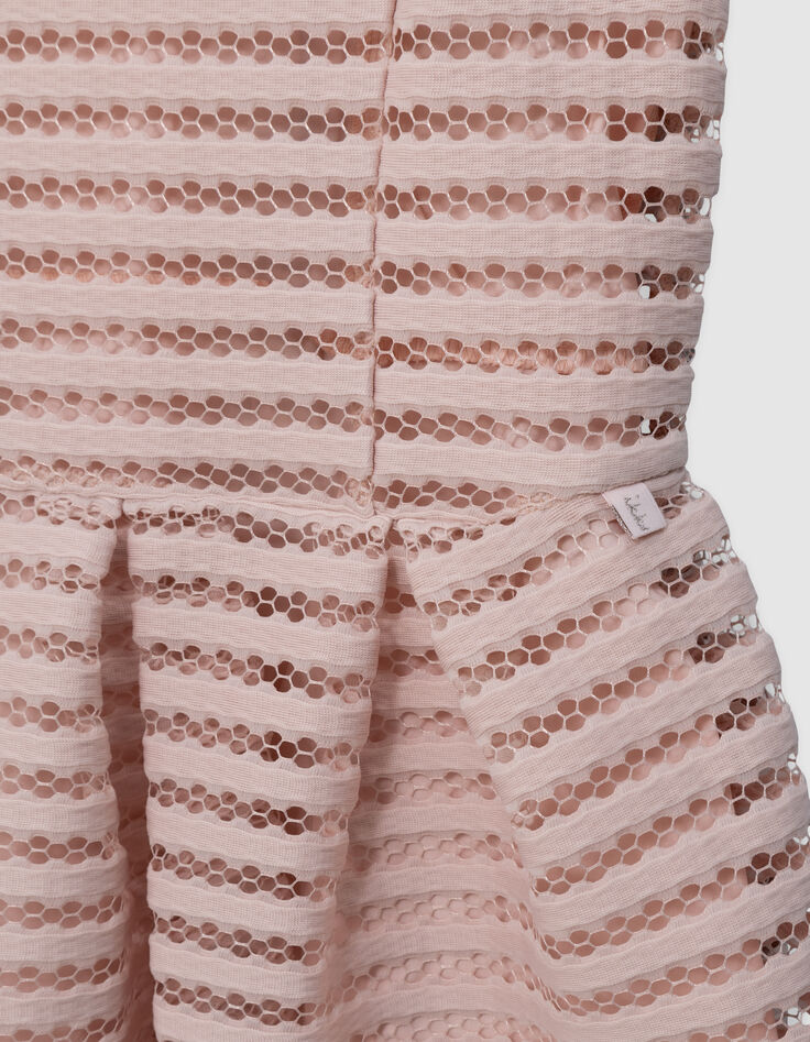 Pink skater dress with openwork lace stripes for girl-4