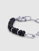 Graues Damen-Rundankerarmband mit schwarzen Perlen-4