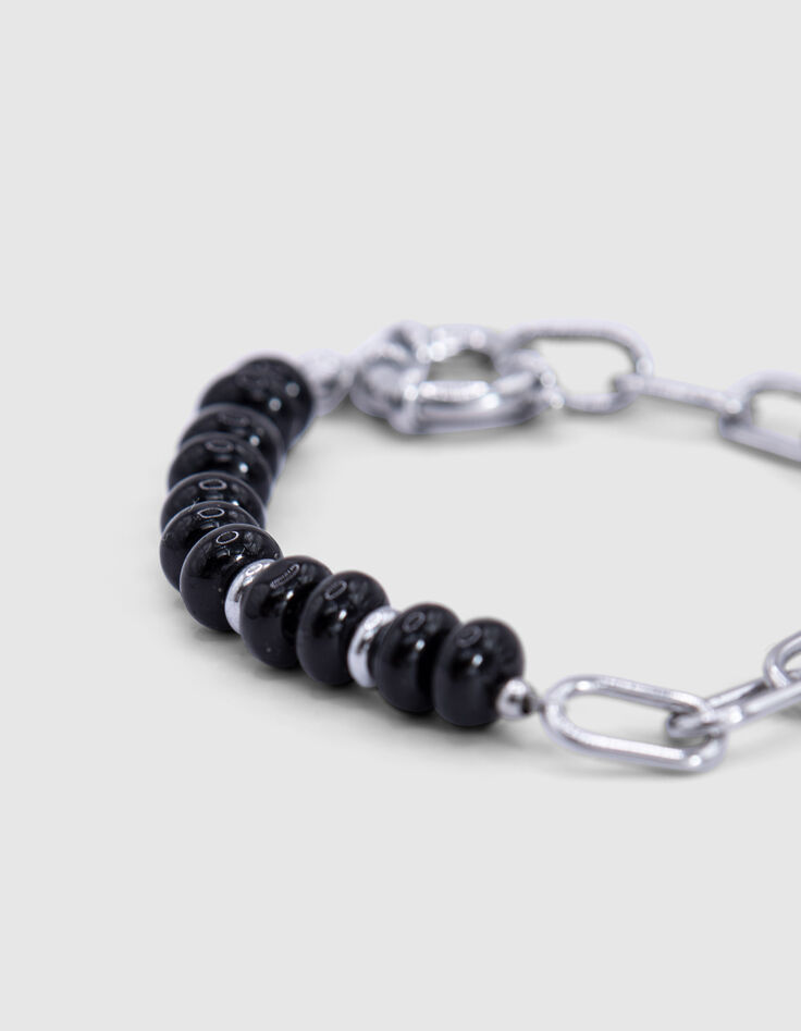 Graues Damen-Rundankerarmband mit schwarzen Perlen-4