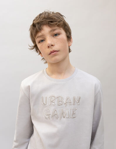 T-Shirt aus Bio-Baumwolle Jungen, Beige, Stickbotschaft - IKKS