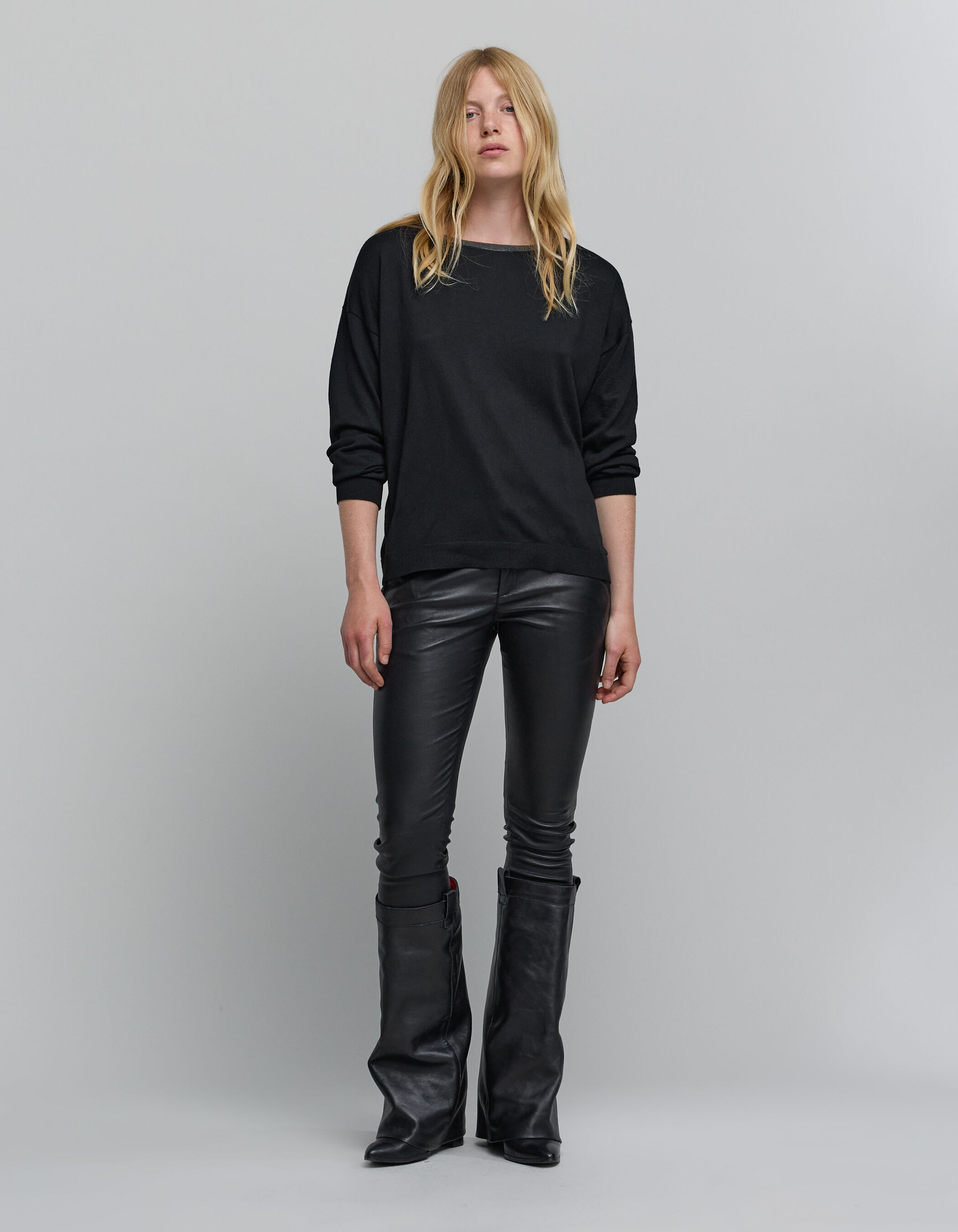 Pull noir tricot col bijou Femme IKKS