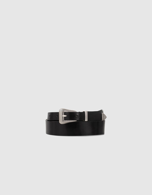 Zwarte asymmetrische leren riem metalen uiteinde dames
