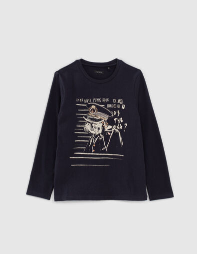 Navy T-shirt biokatoen opdruk hond-officier jongens  - IKKS