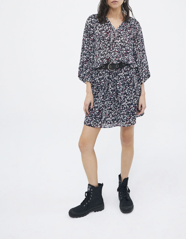 Women’s navy tachist print short dress-2