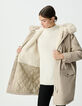 Beiger Oversize-Damenparka, Fellkapuze-5