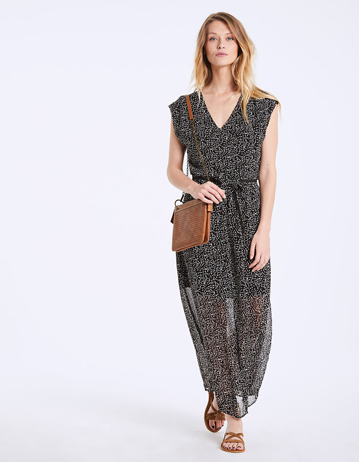 Vestido largo de crepé estampado minimalista-7