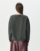 Sweater V-hals washed grijs oversized Dames-3