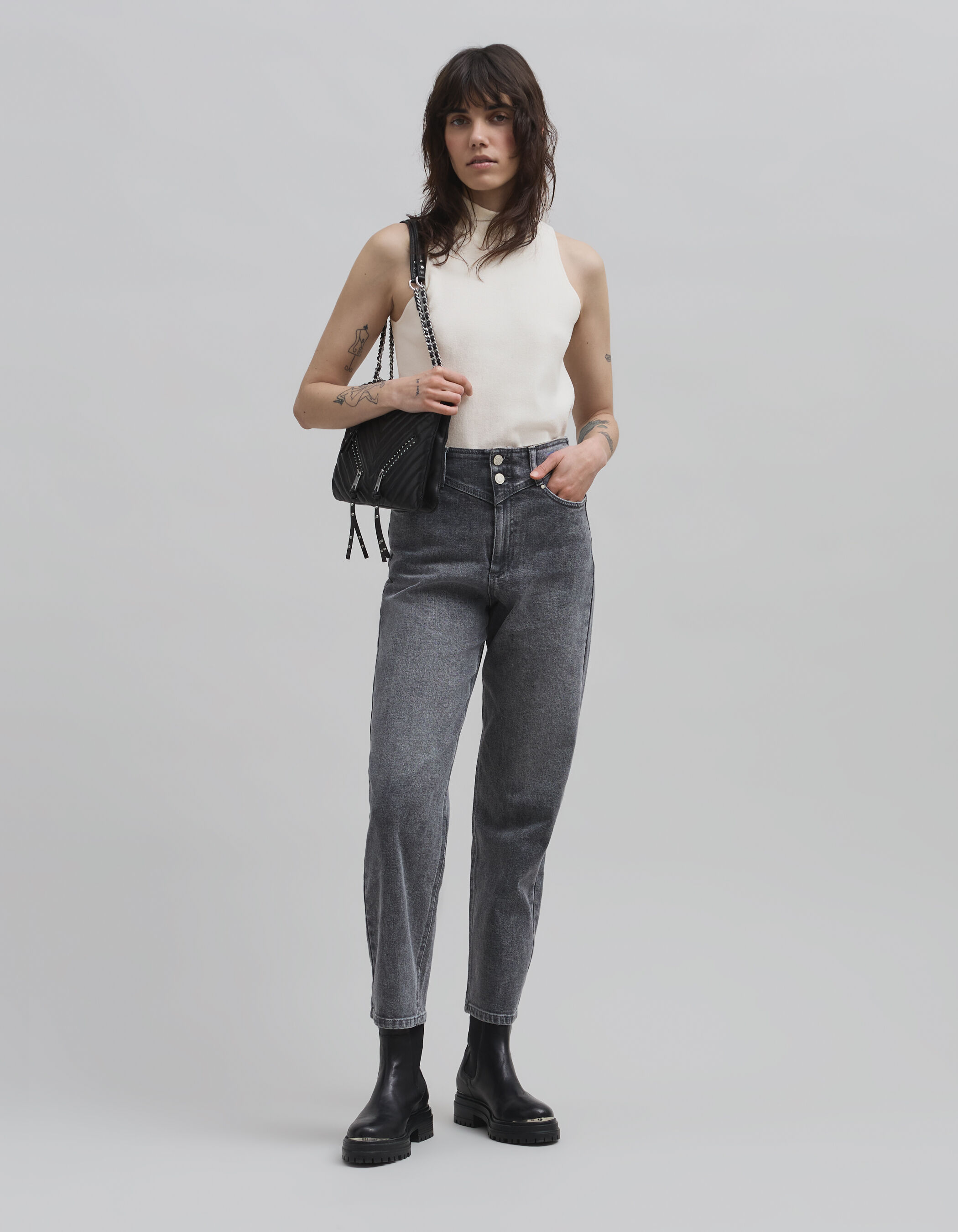 Pull blanc casse tricot sans manches col montant Femme IKKS
