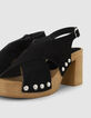 Women’s black studded suede sandals with wooden heel-5