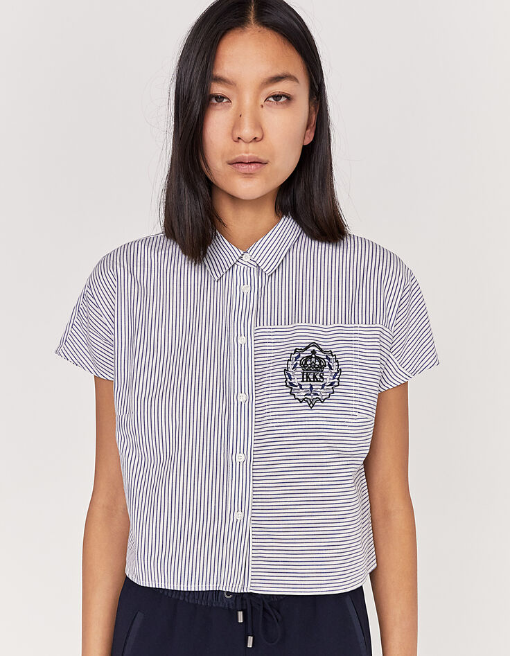 Ärmellose Crop-Damenbluse mit Wappen an der Brust-1