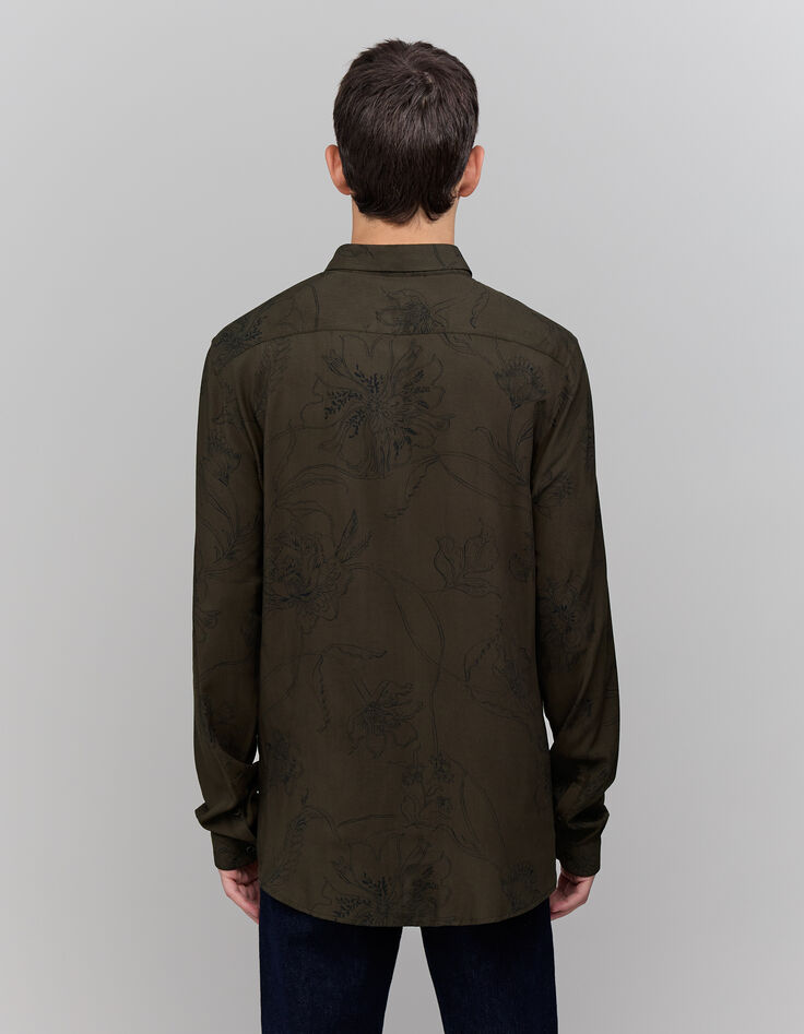 Men's khaki maxi flower print SLIM shirt-3