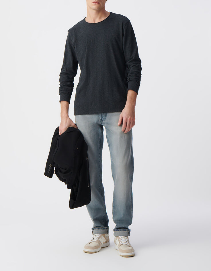 T-shirt L'Essentiel anthracite col rond &agrave; manches longues Homme-3