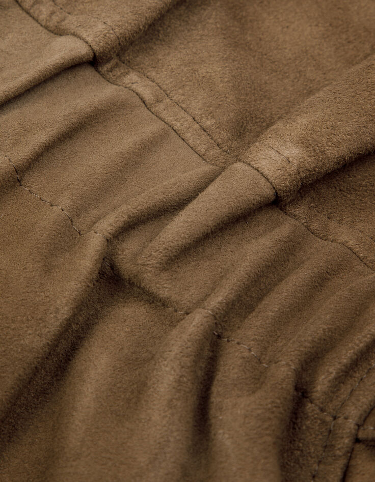 Blouson cuir velours beige &agrave; ceinturer Femme-10