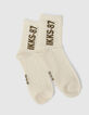 Socken in Khaki und Weiß gerippt-9