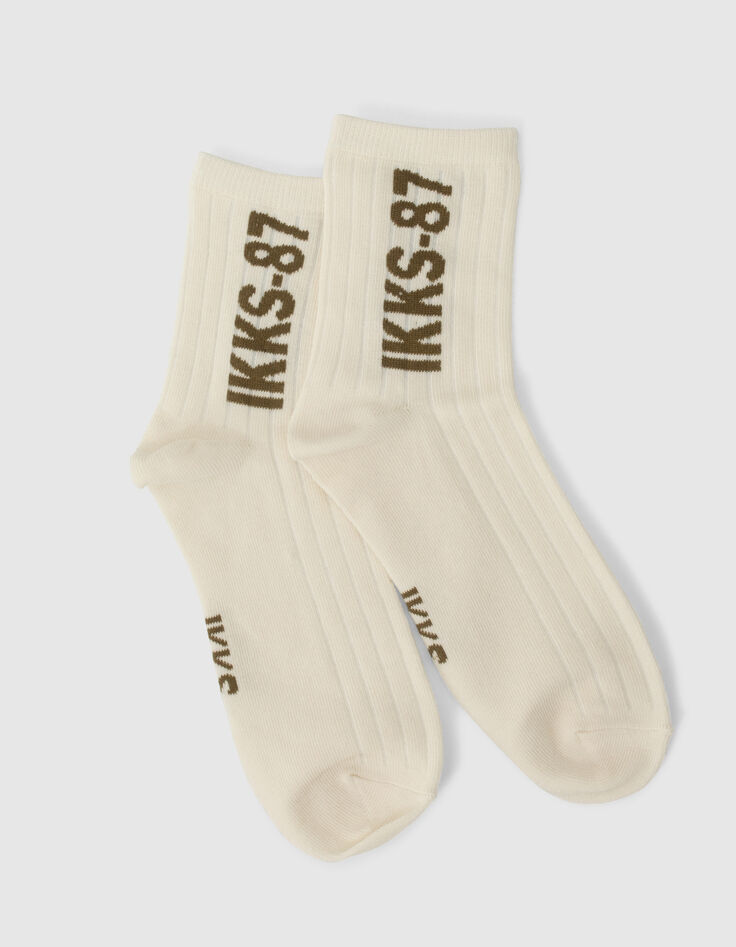 Socken in Khaki und Weiß gerippt-9