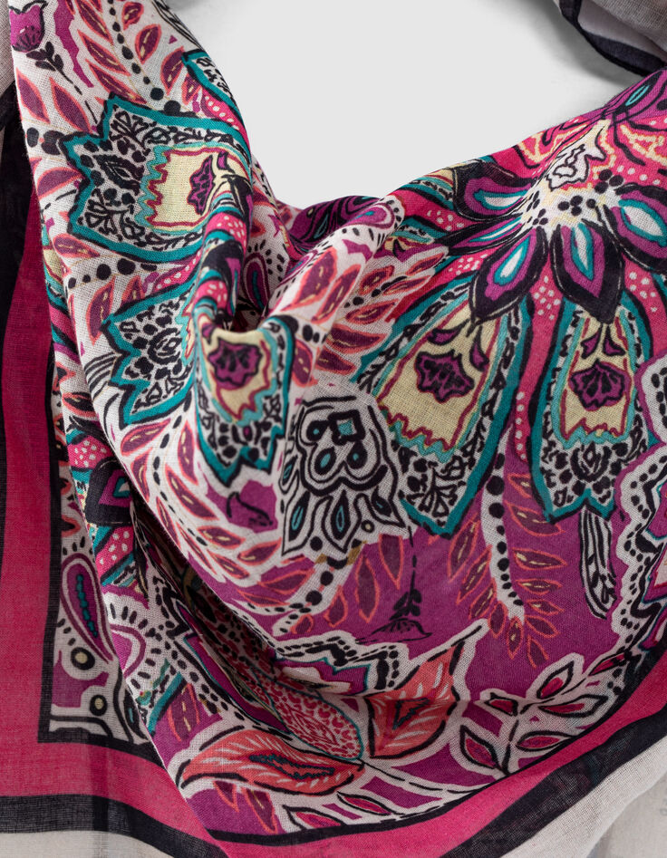Pañuelo cuadrado fino fucsia bandana floral mujer-2