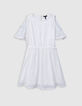 White jacquard feather duster dress with flowers for girl-4
